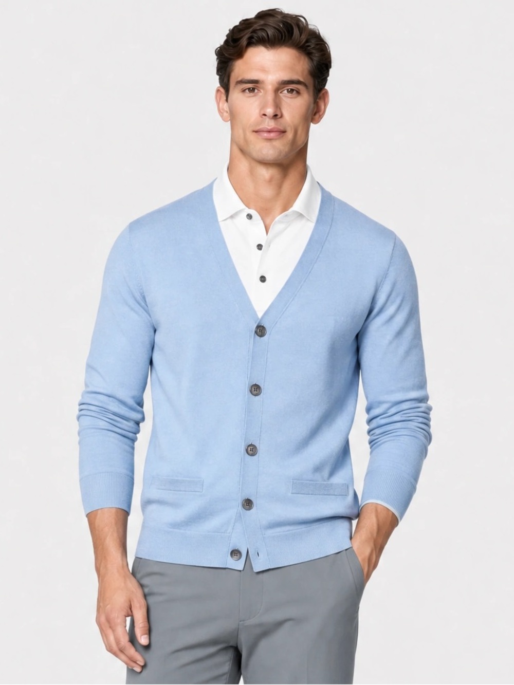 Greyson Saratoga Merino Wool Cardigan Blue Golf Preppy Business Casual